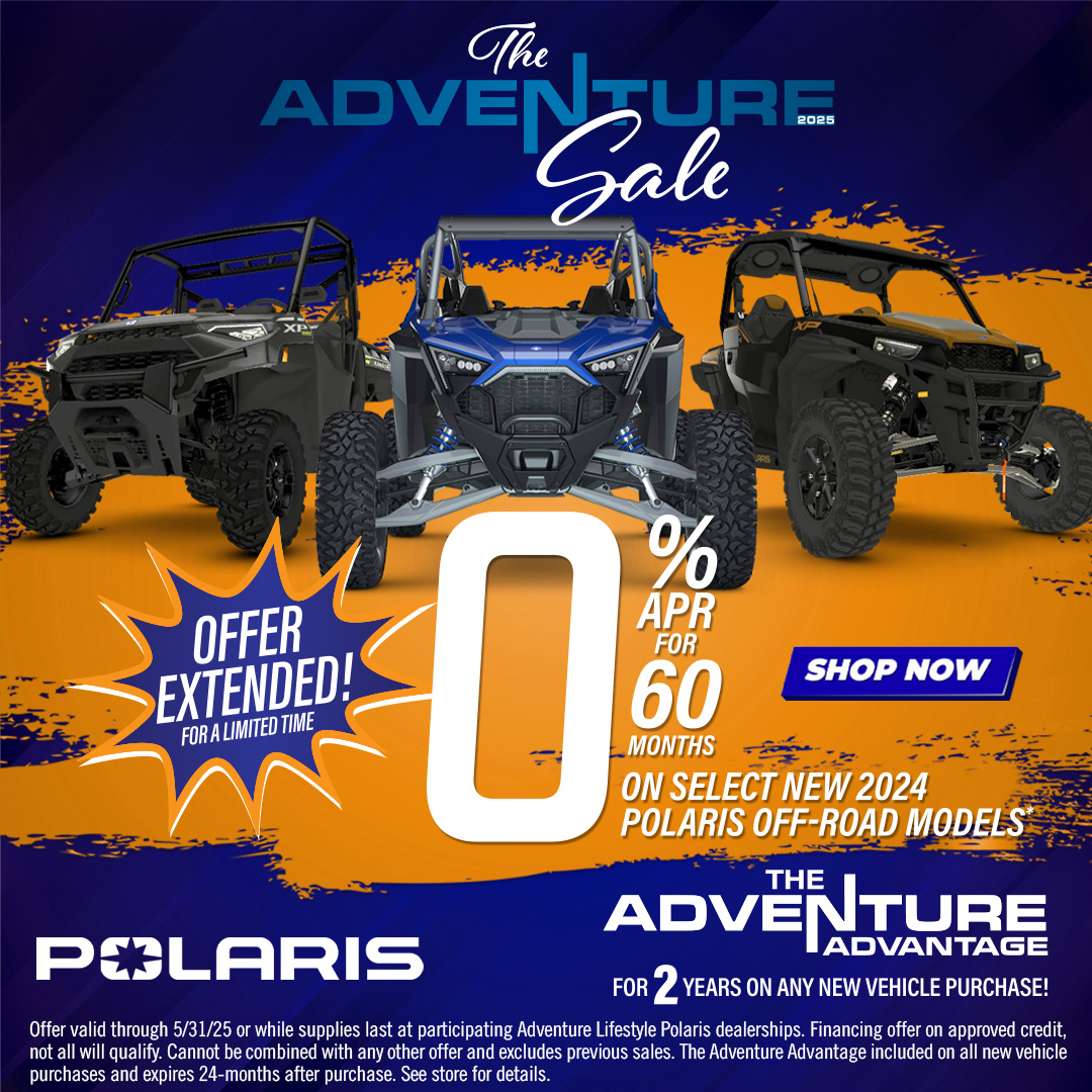 0% APR for 60 Months on Select new 2024 Polaris Off-Road models