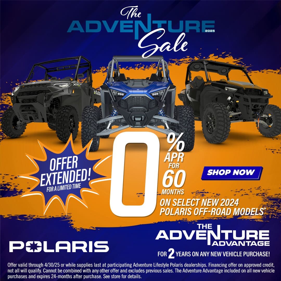 0% APR for 60 Months on Select new 2024 Polaris Off-Road models